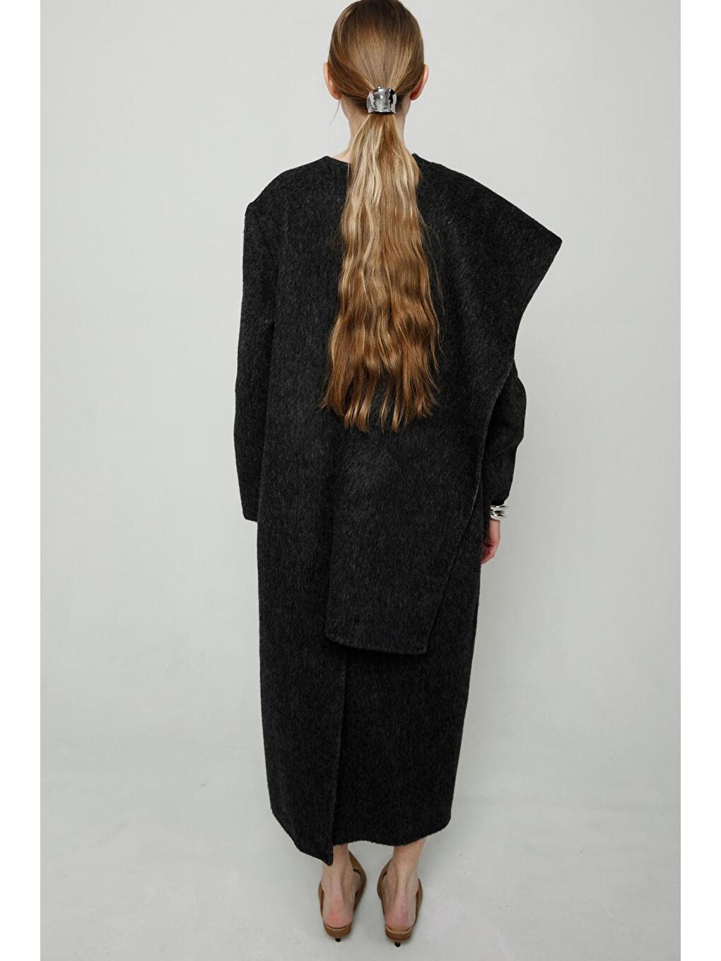 Gri Dalgalı Çelik Yüksek At Kuyruğu Tokası Saç Kelepçesi Ponytail Cuff-3