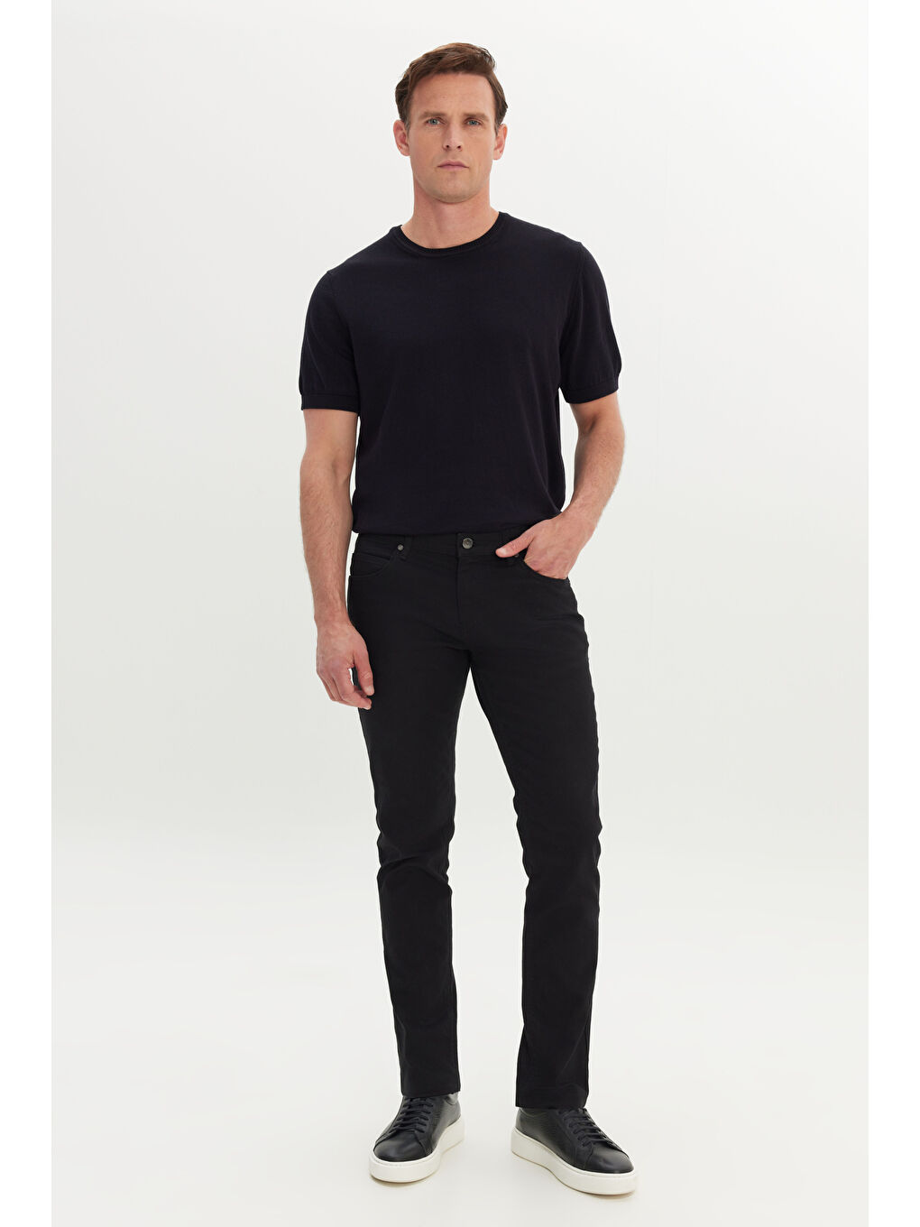 Erkek Siyah 360 Derece Her Yöne Esneyen Slim Fit Dar Kesim Diyagonal Desenli Pantolon-1