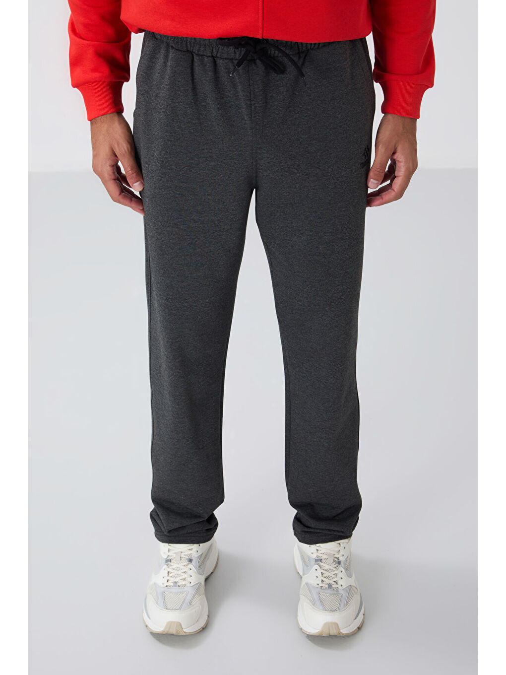 Antrasit Melanj Bağcıklı Cepli Standart Kalıp Klasik Paça Erkek Eşofman Alt - 84682