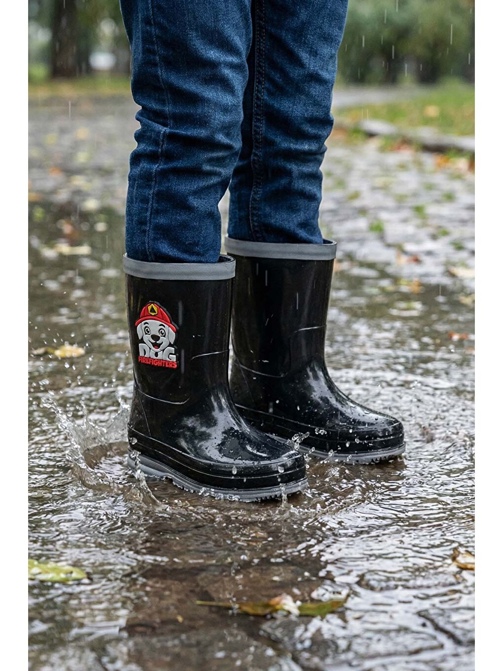 Siyah Erkek Çocuk Kışlık PVC Su Gecirmez İçinde Harici Çıkarılabilir Çoraplı Yağmur Bot Çizme