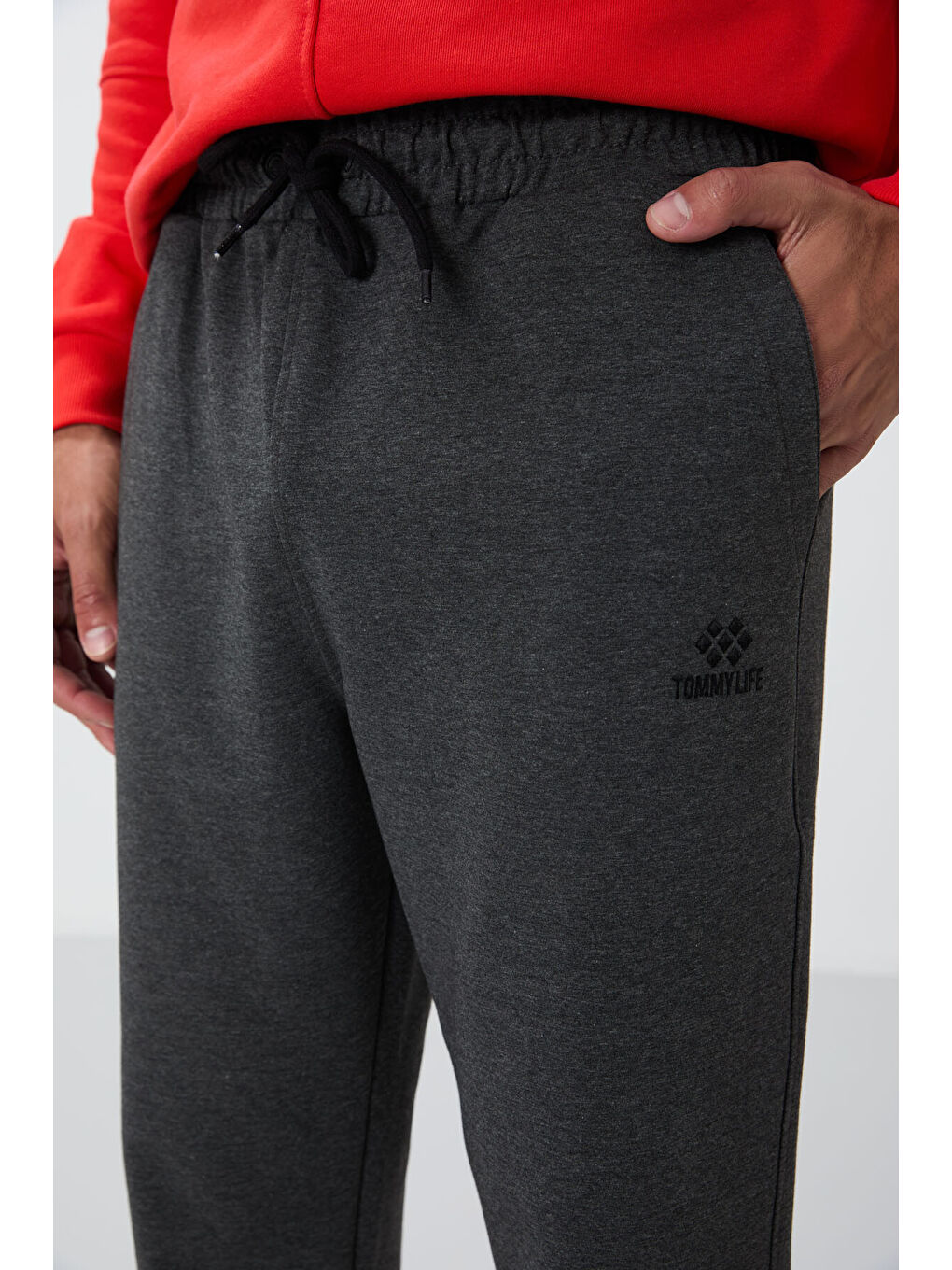 Antrasit Melanj Bağcıklı Cepli Standart Kalıp Klasik Paça Erkek Eşofman Alt - 84682-2