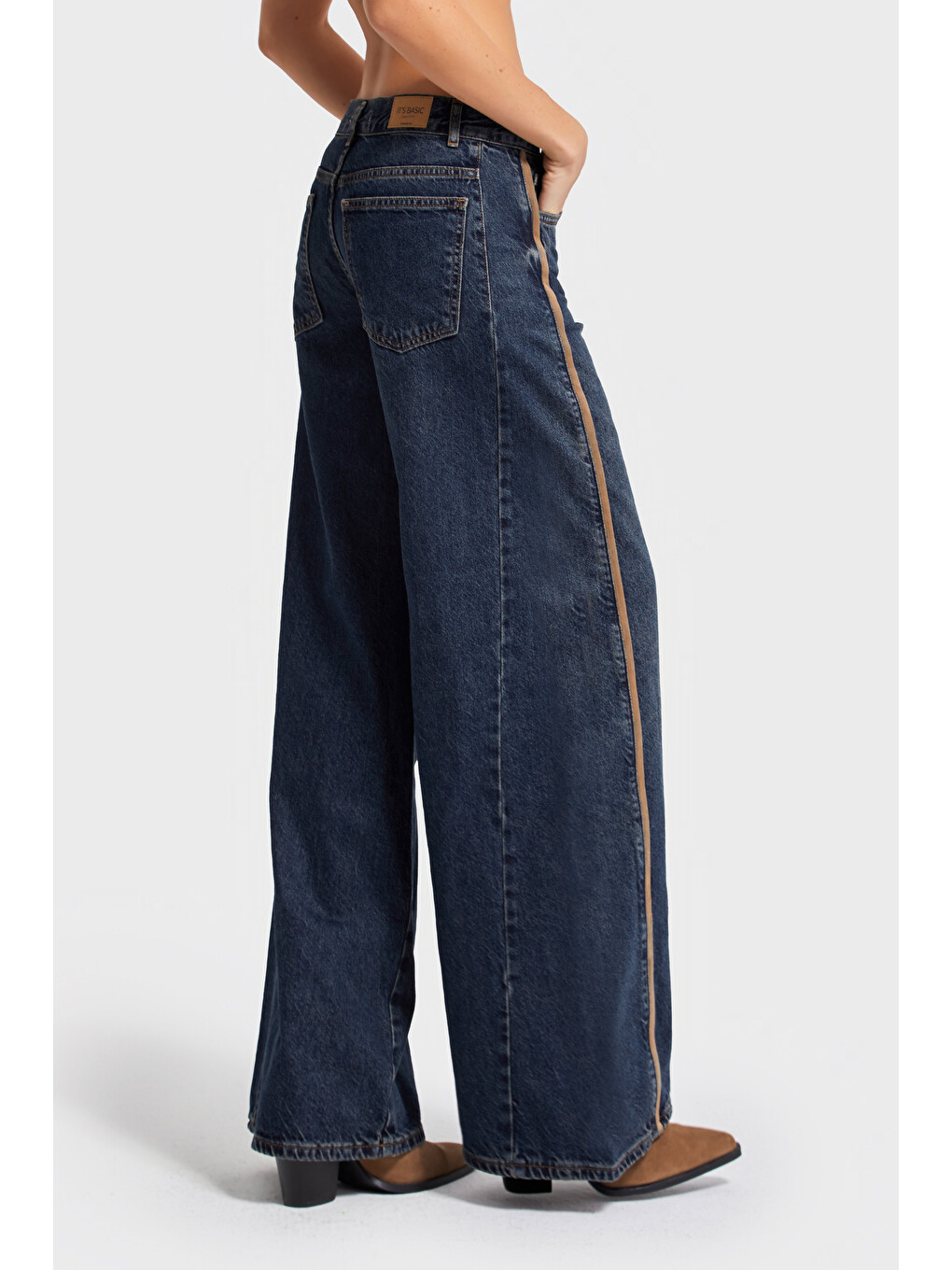 Mavi Kadın T.kot Rengi 2w5-8 Palazzo Fit Yan Şerit Süet Detaylı İç Boy 80cm %100 Pamuk Denim Jean-1