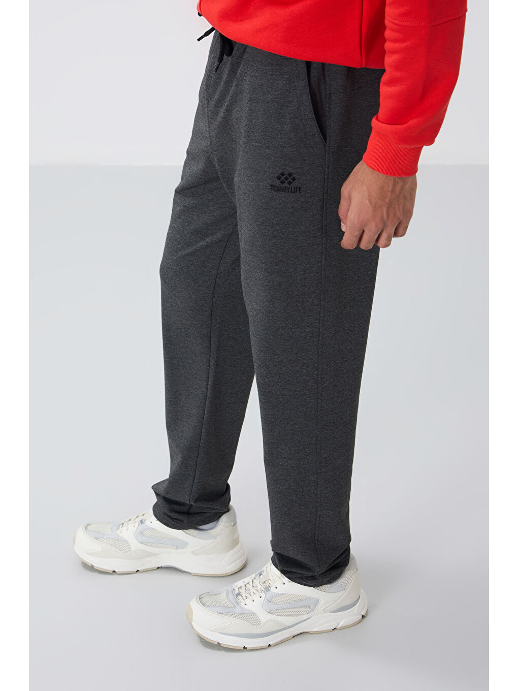 Antrasit Melanj Bağcıklı Cepli Standart Kalıp Klasik Paça Erkek Eşofman Alt - 84682-4