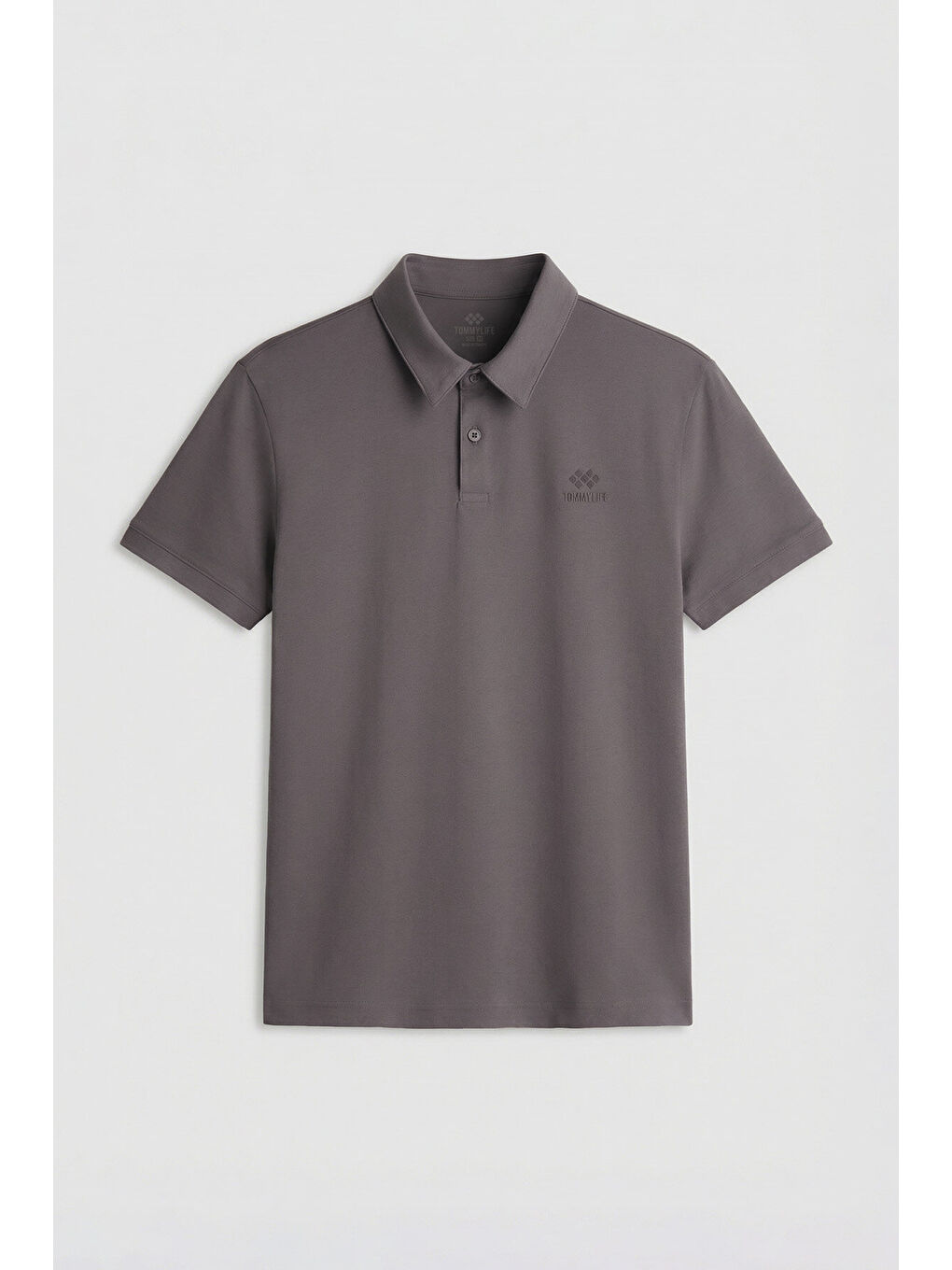 Koyu Gri Basic Logolu Standart Kalıp Triko Polo Yaka Erkek Tişört - 87748