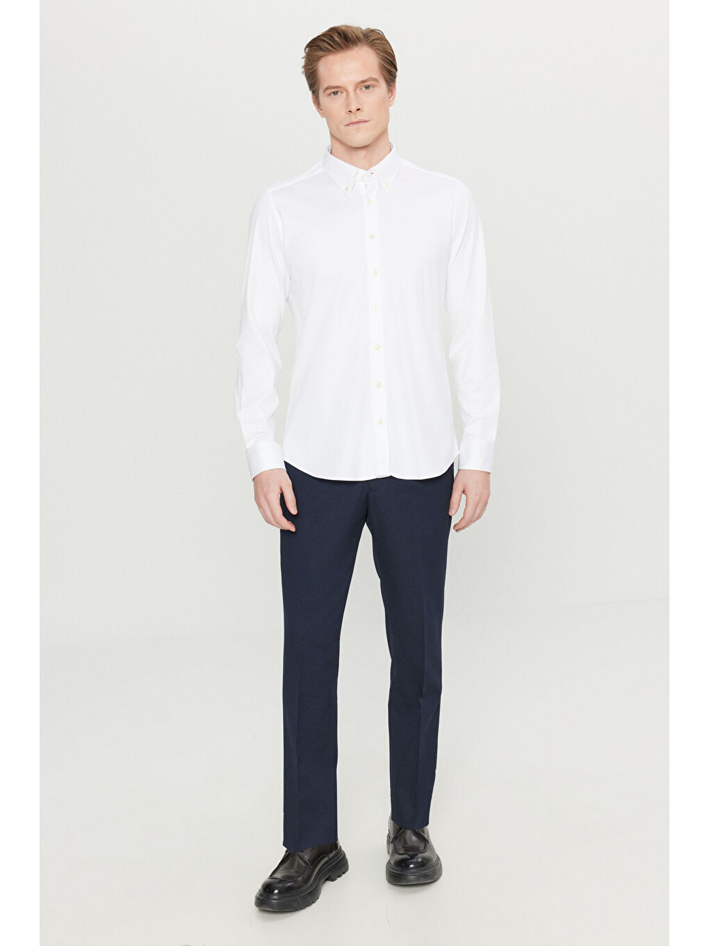 Erkek Lacivert Slim Fit Dar Kesim Klasik Yan Cep Pantolon-2