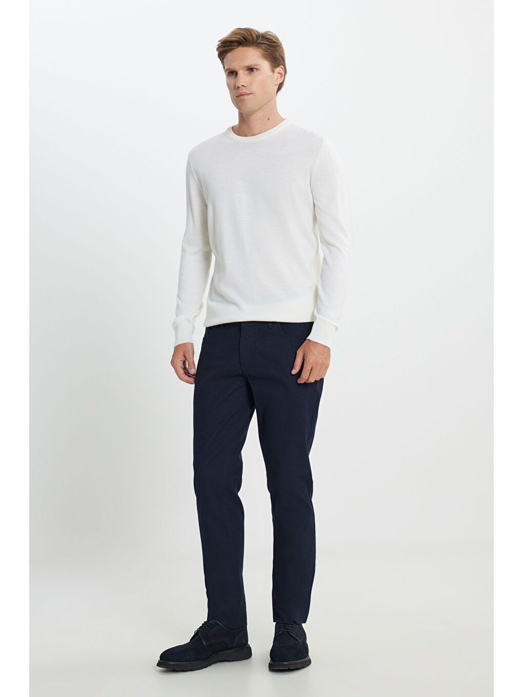 Erkek Lacivert Slim Fit Dar Kesim Pamuklu Esnek Armürlü 5 Cep Pantolon-2