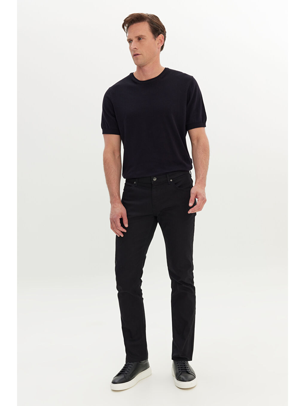 Erkek Siyah 360 Derece Her Yöne Esneyen Slim Fit Dar Kesim Diyagonal Desenli Pantolon-5