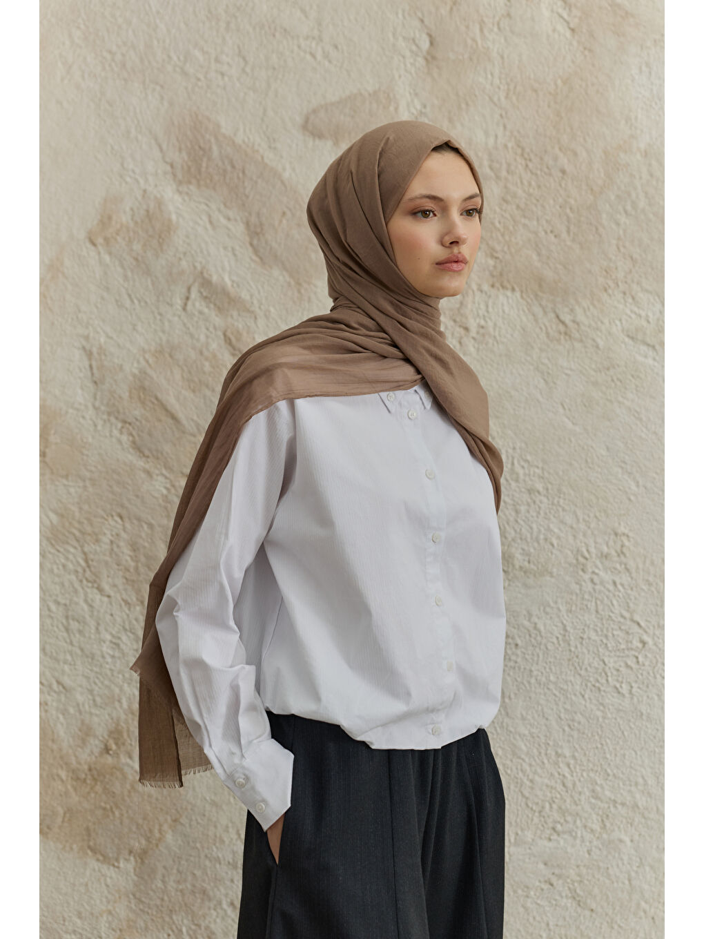 Kahverengi Soft Line Pamuk Şal Sütlü Kahve