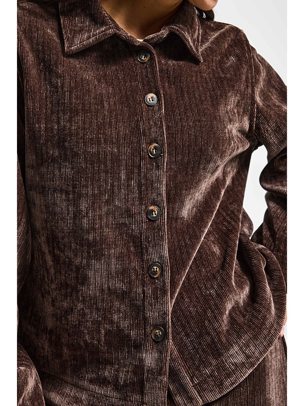 Kadın Kahverengi w5-16 Oversize Velvet Kadife Kumaş Ceket-1