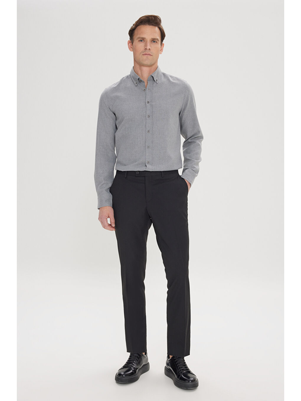 Erkek Siyah Slim Fit Dar Kesim Klasik Yan Cep Pantolon-6