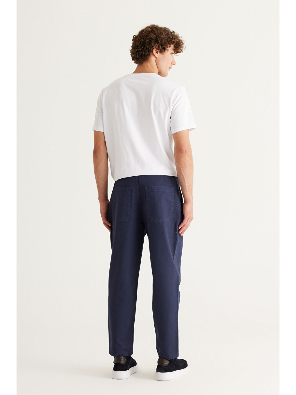 Erkek Lacivert Slim Fit Dar Kesim Beli Bağlamalı %100 Pamuk Pantolon-7