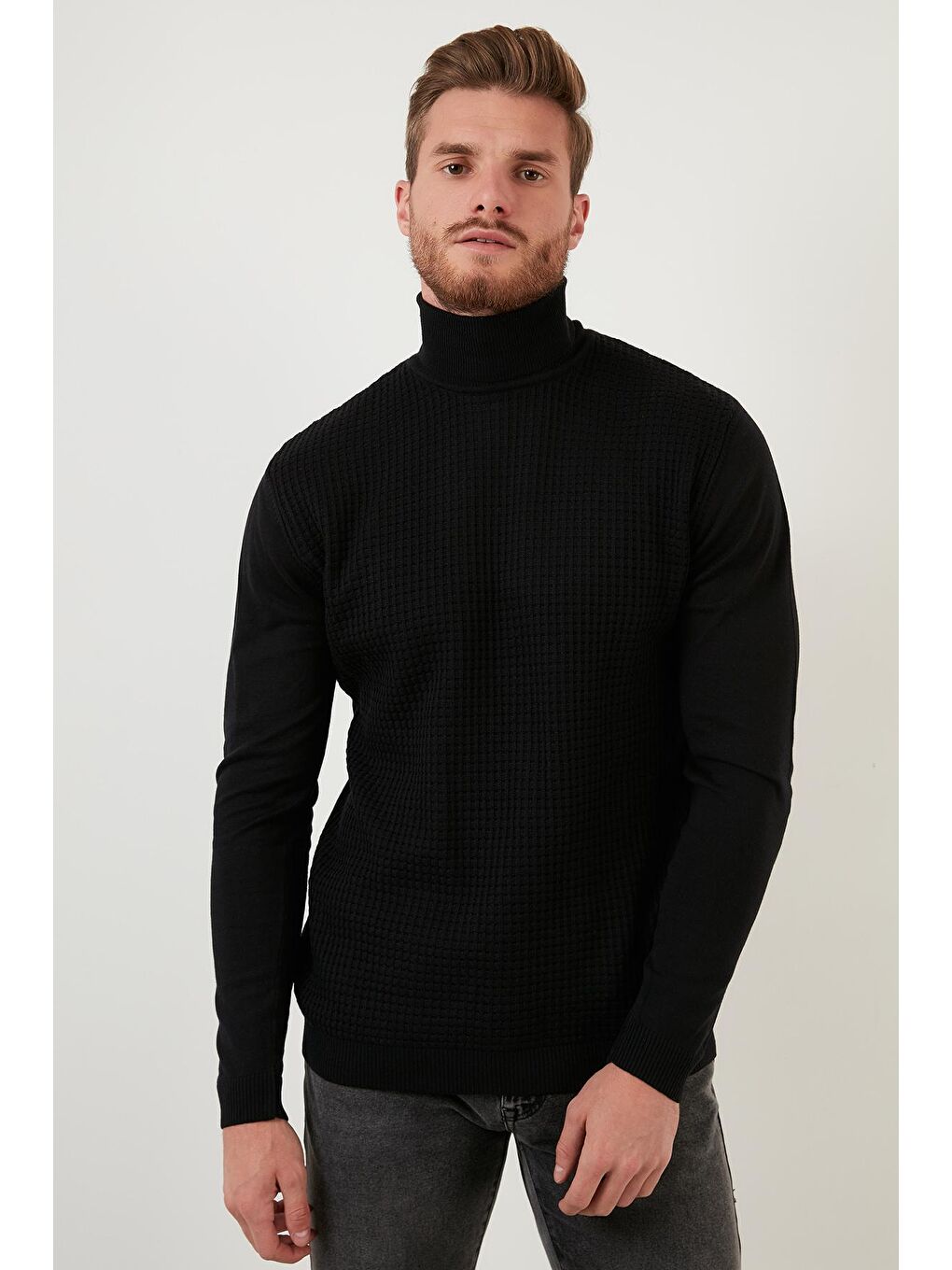 Siyah Regular Fit Balıkçı Yaka Pamuklu Triko Kazak 6353462