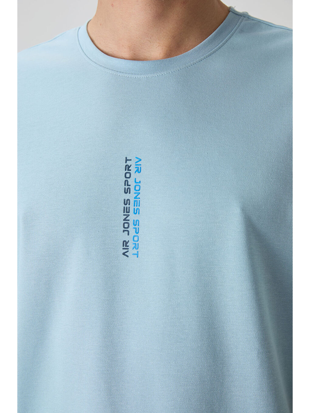 Açık Mavi Pamuklu Kalın Yüzeyi Dokulu  Fit  Baskılı Erkek Tişört - 88368-2