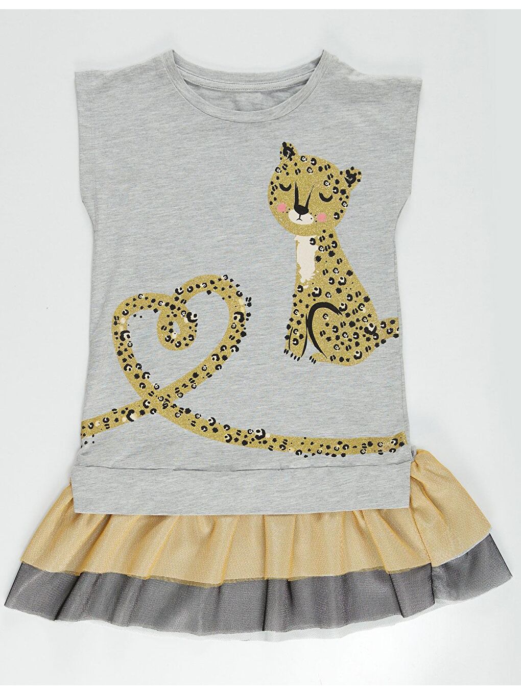 Denokids Gri Mini Leopar Kız Elbise - 4