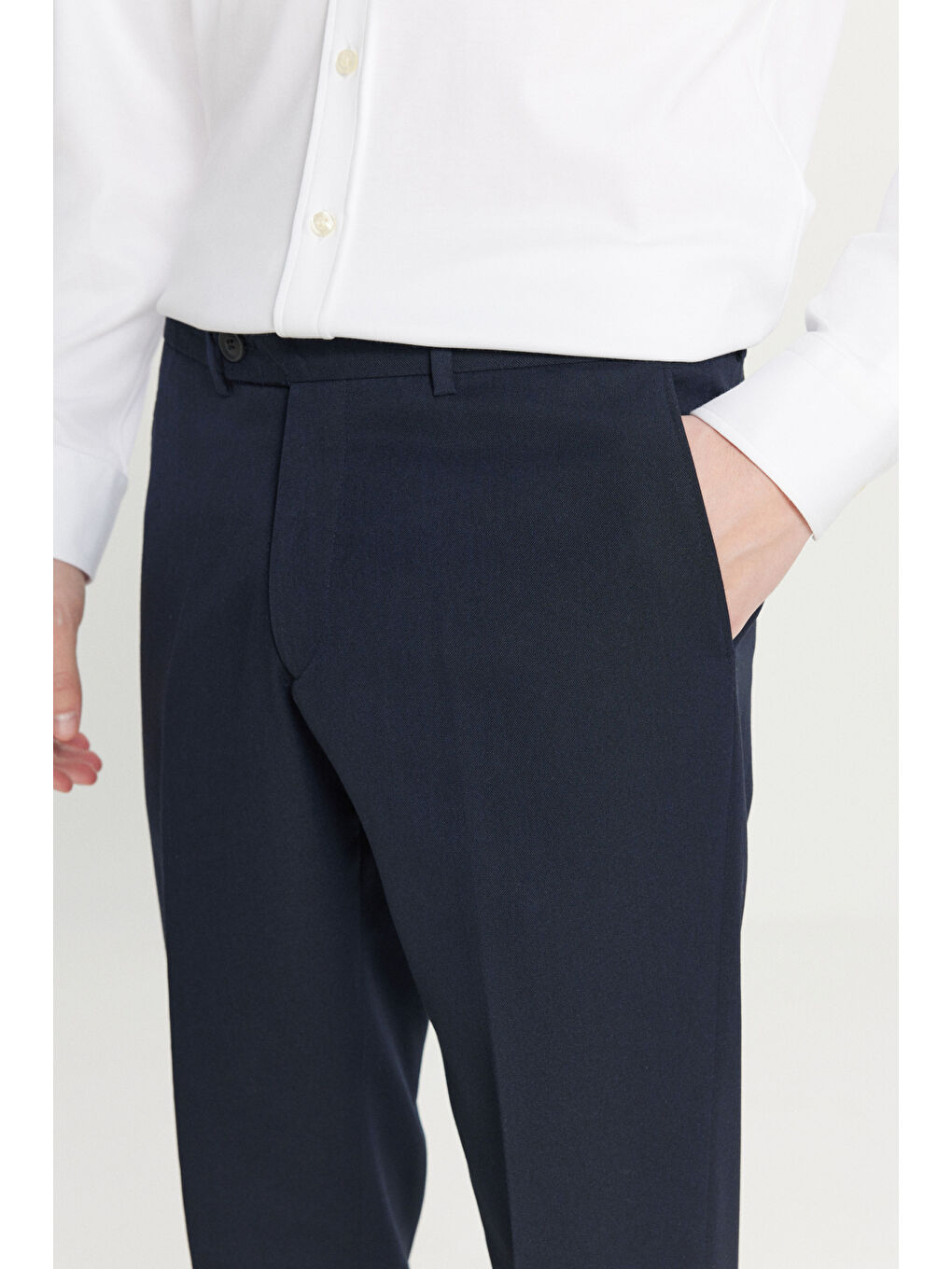 Erkek Lacivert Slim Fit Dar Kesim Klasik Yan Cep Pantolon-4