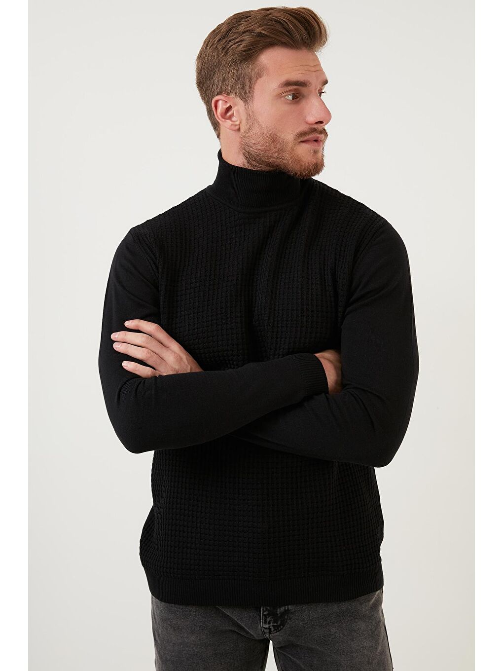 Siyah Regular Fit Balıkçı Yaka Pamuklu Triko Kazak 6353462-3