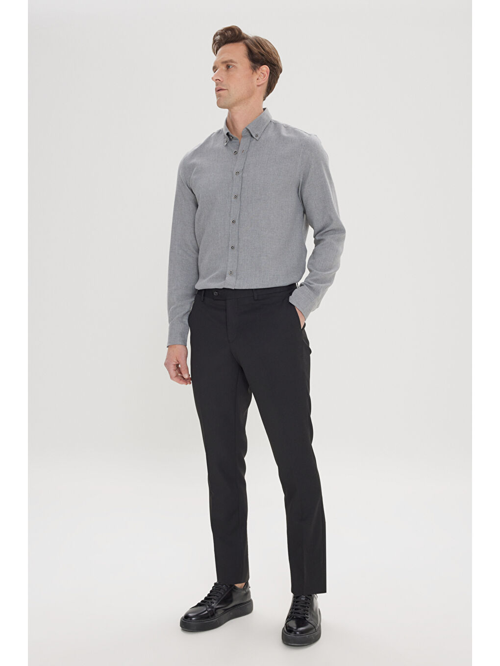 Erkek Siyah Slim Fit Dar Kesim Klasik Yan Cep Pantolon-8