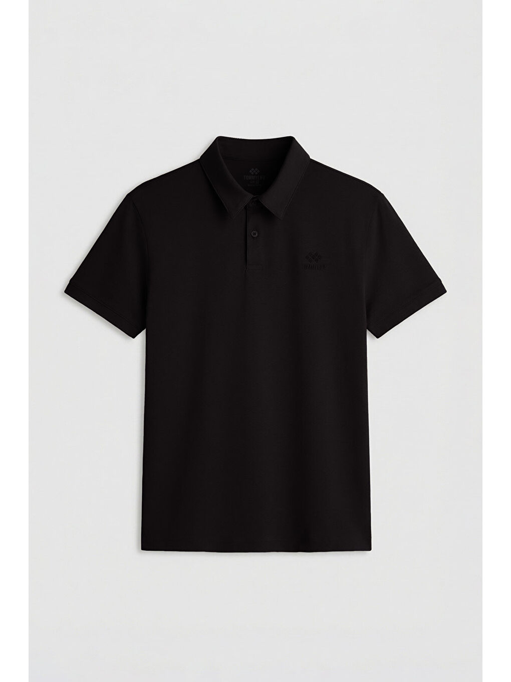 Siyah Basic Logolu Standart Kalıp Triko Polo Yaka Erkek Tişört - 87748