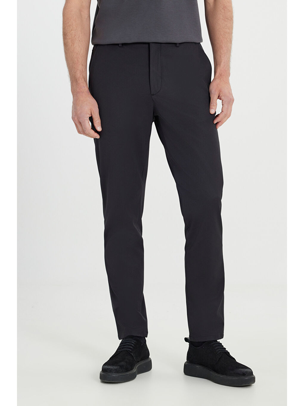 Erkek Siyah Slim Fit Dar Kesim Yan Cep Casual Pantolon-1