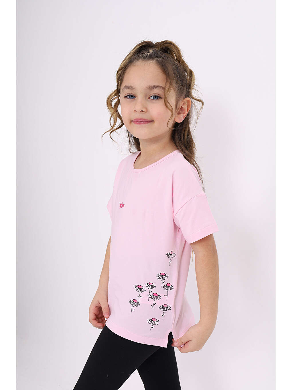 Pembe Kız Çocuk Nakışlı Tişört-1