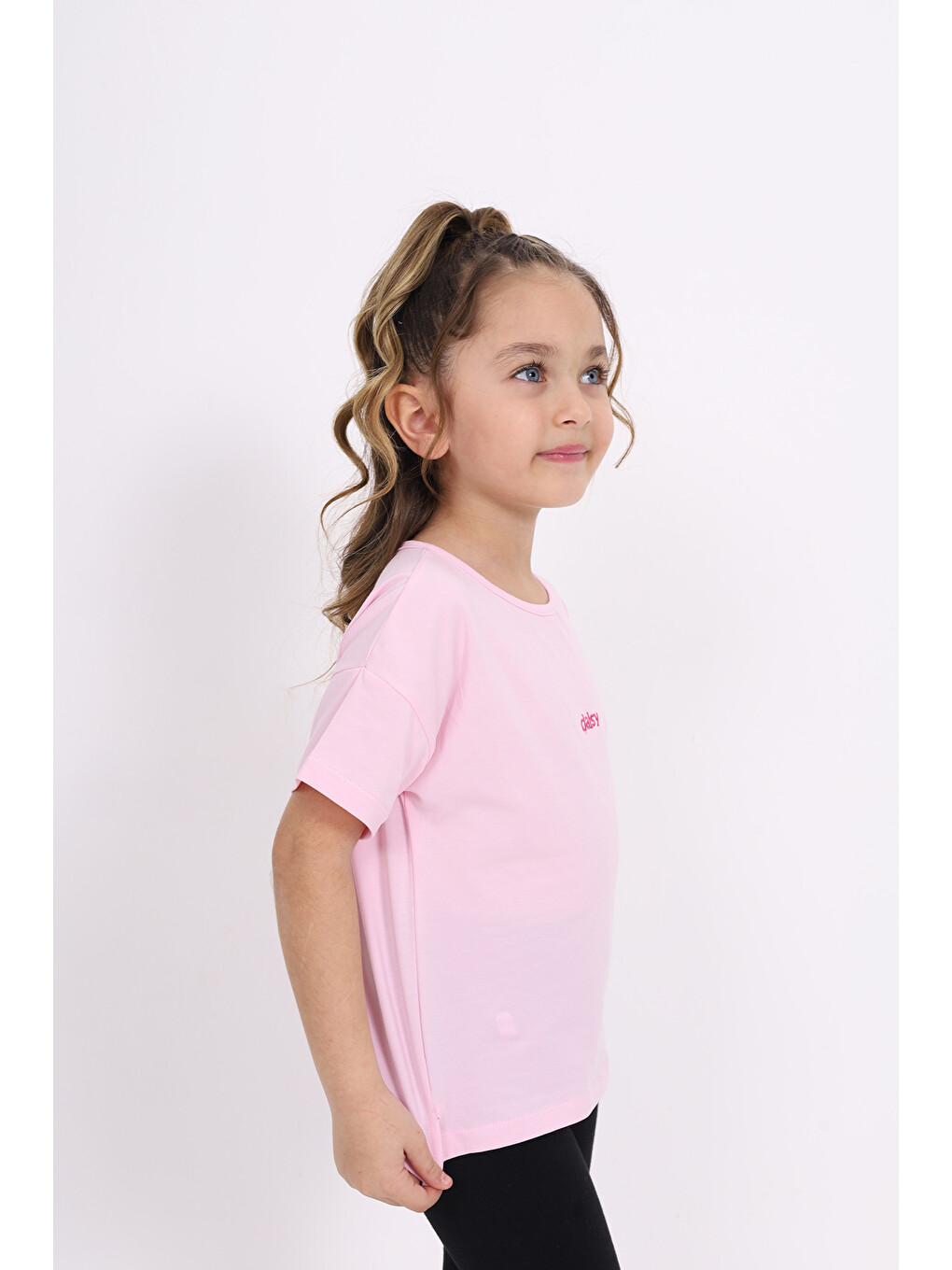 Pembe Kız Çocuk Nakışlı Tişört-2