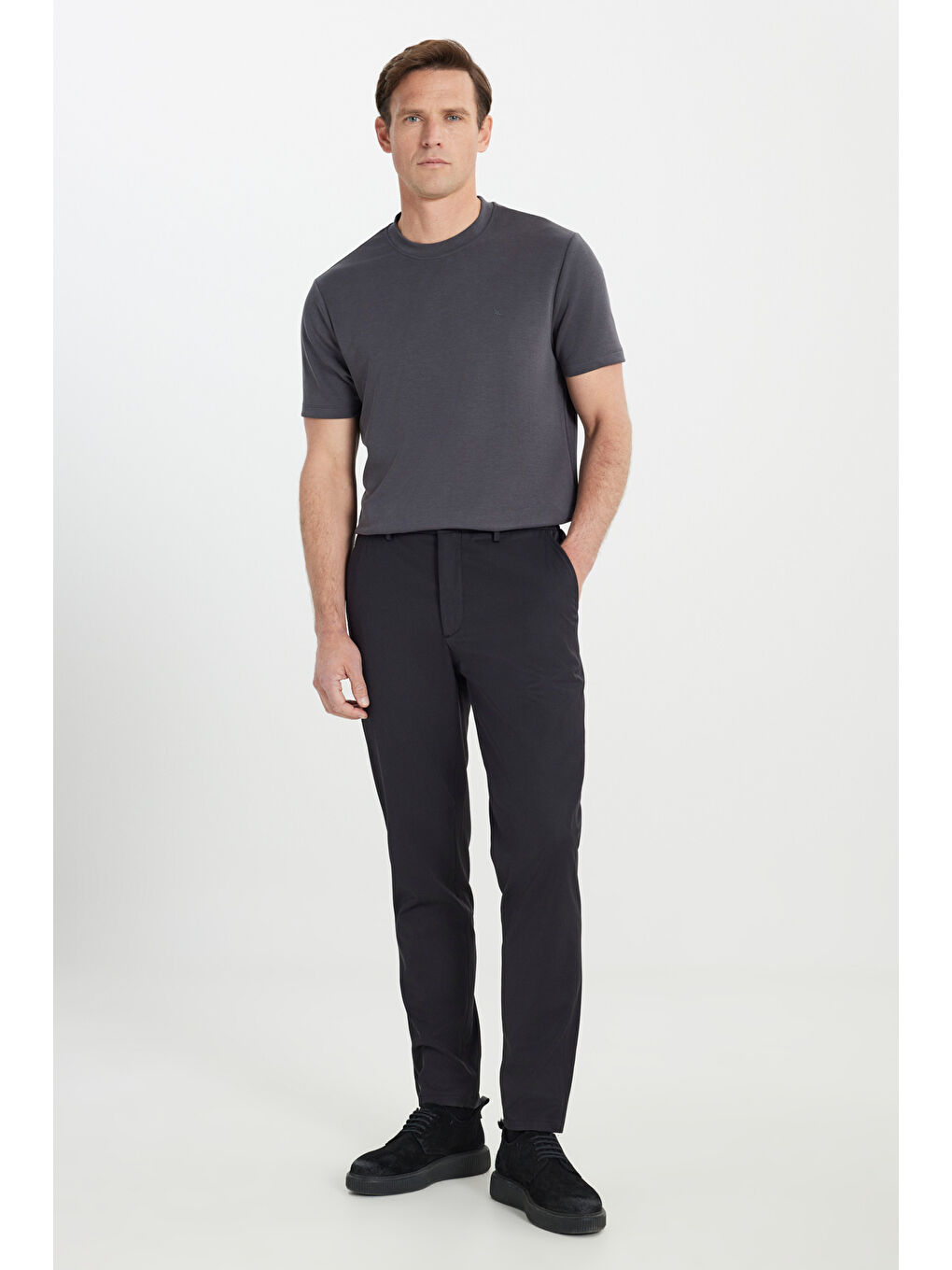 Erkek Siyah Slim Fit Dar Kesim Yan Cep Casual Pantolon-2