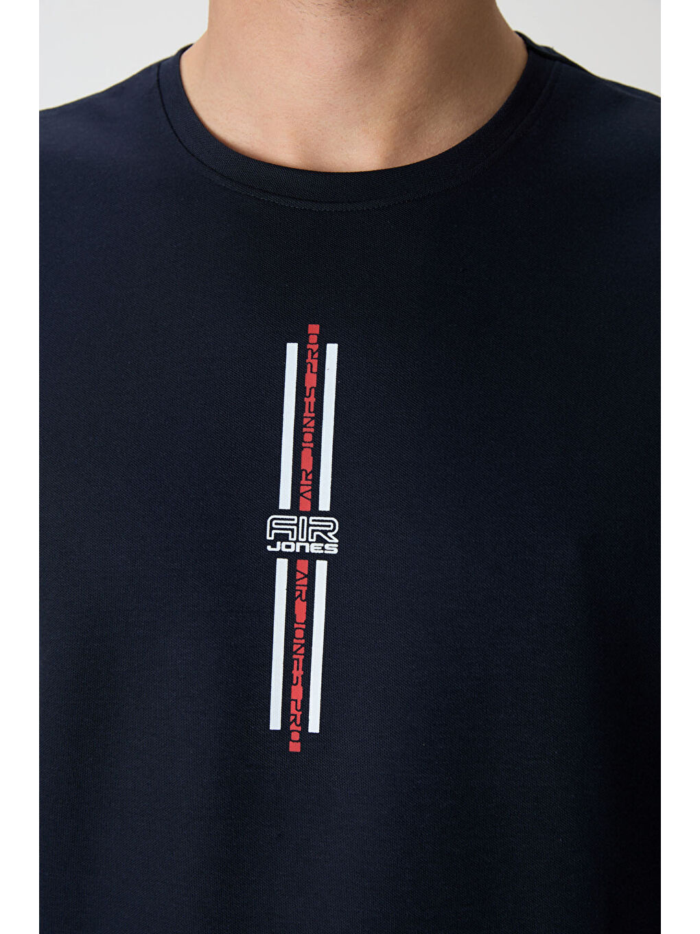 Lacivert Pamuklu Kalın Yüzeyi Dokulu  Fit  Baskılı Erkek Tişört - 88366-1