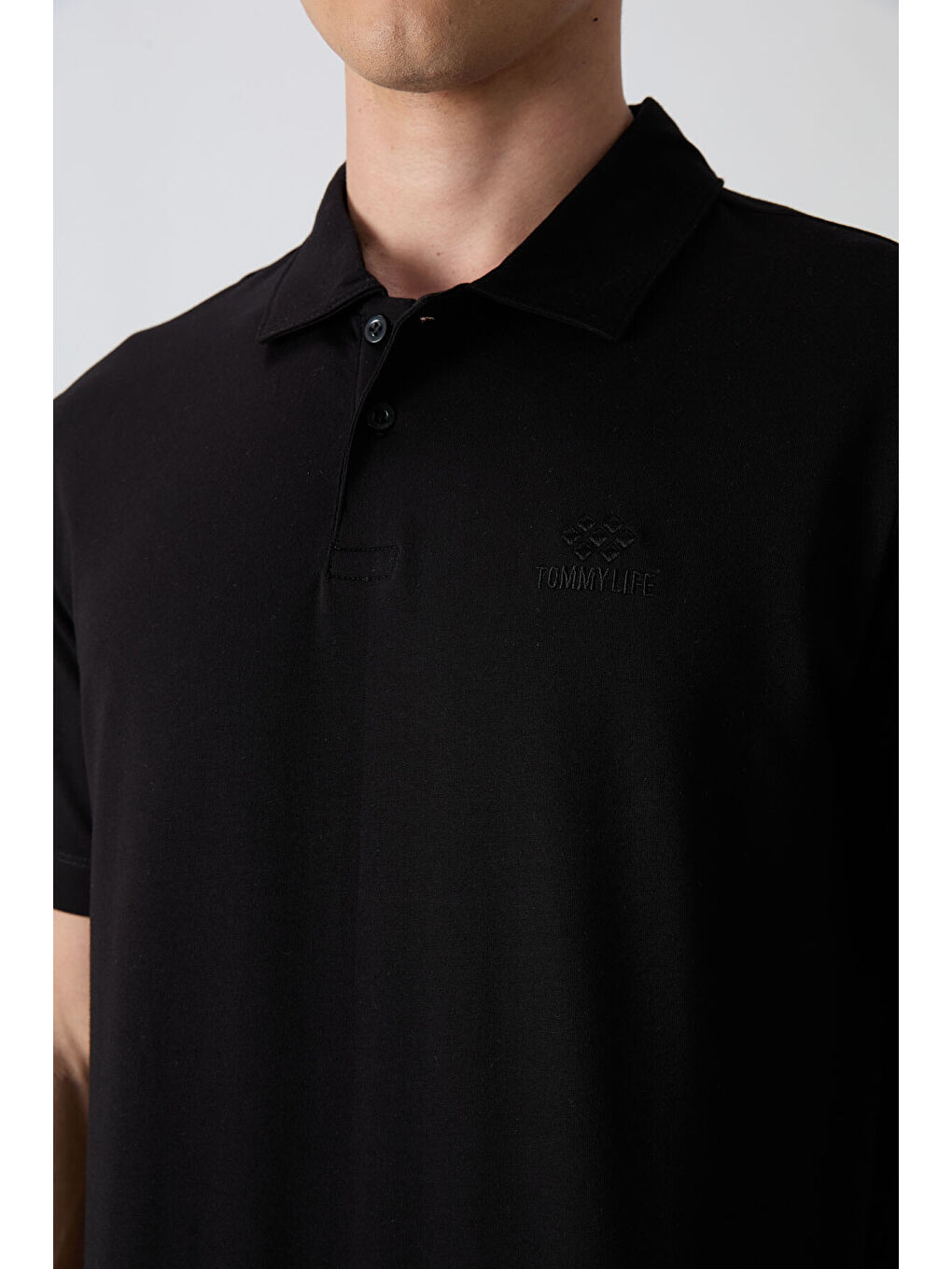 Siyah Pamuklu Kalın Yumuşak Dokulu Standart Fit Basic Polo Yaka Erkek Tişört - 88348-2