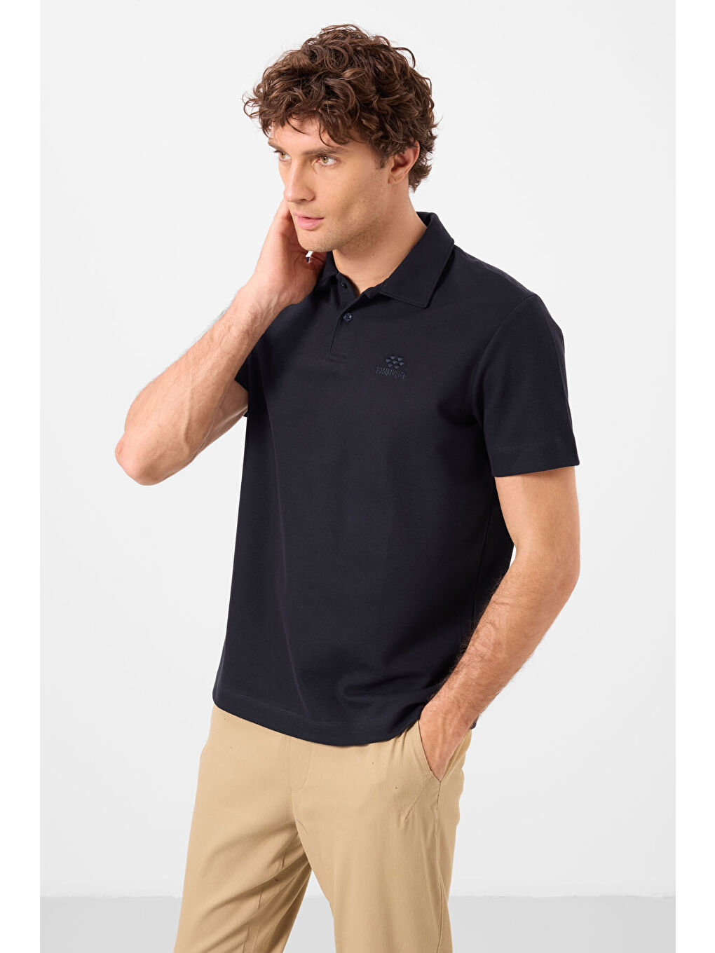 Lacivert Basic Logolu Standart Kalıp Triko Polo Yaka Erkek Tişört - 87748-4