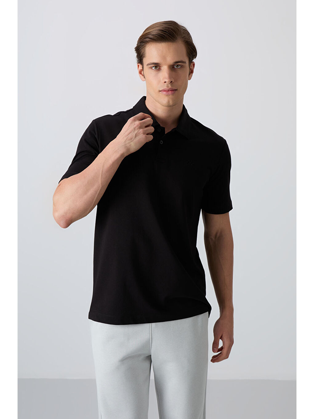 Siyah Pamuklu Kalın Yumuşak Dokulu Standart Fit Basic Polo Yaka Erkek Tişört - 88348-3