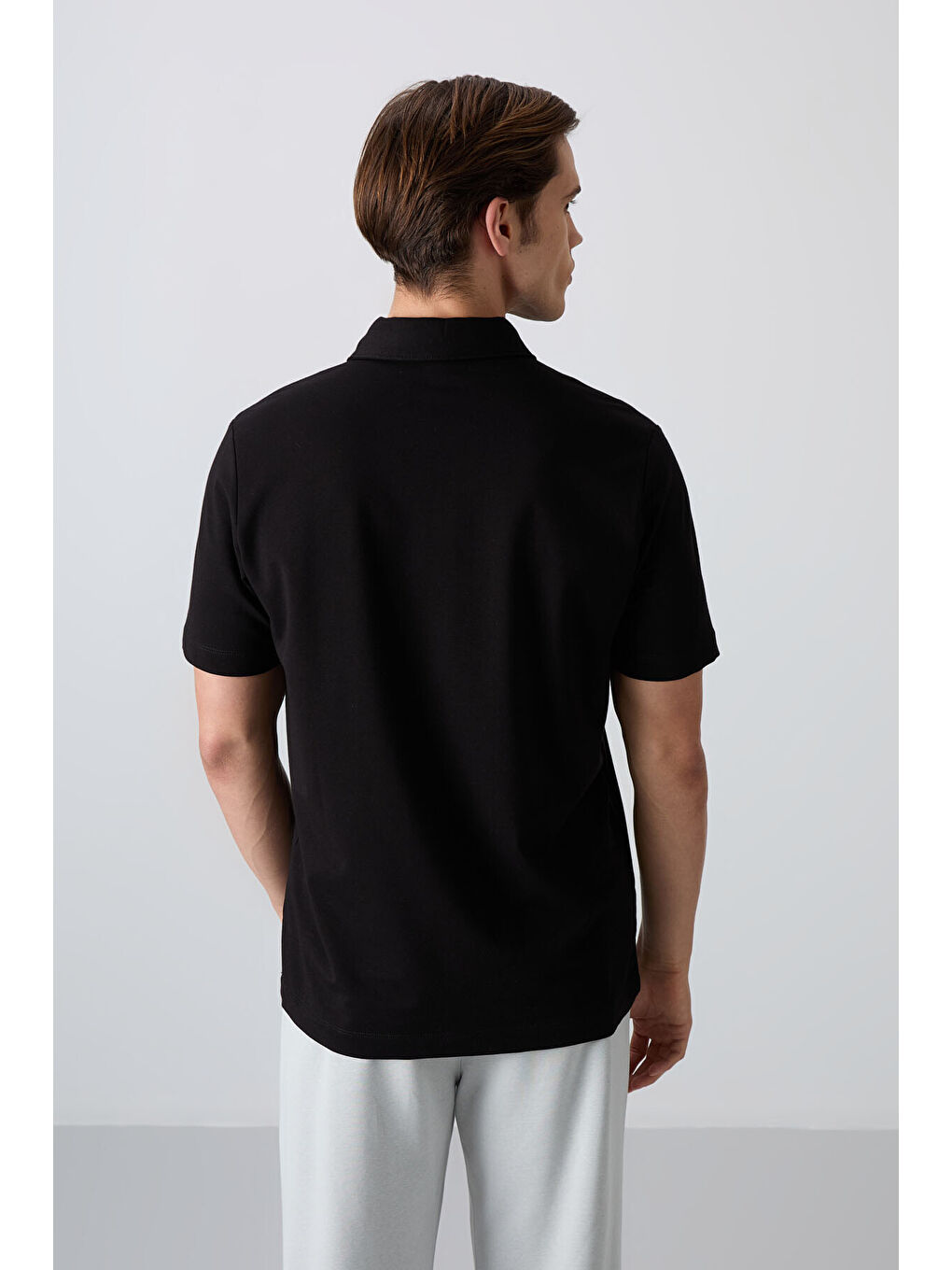 Siyah Pamuklu Kalın Yumuşak Dokulu Standart Fit Basic Polo Yaka Erkek Tişört - 88348-4