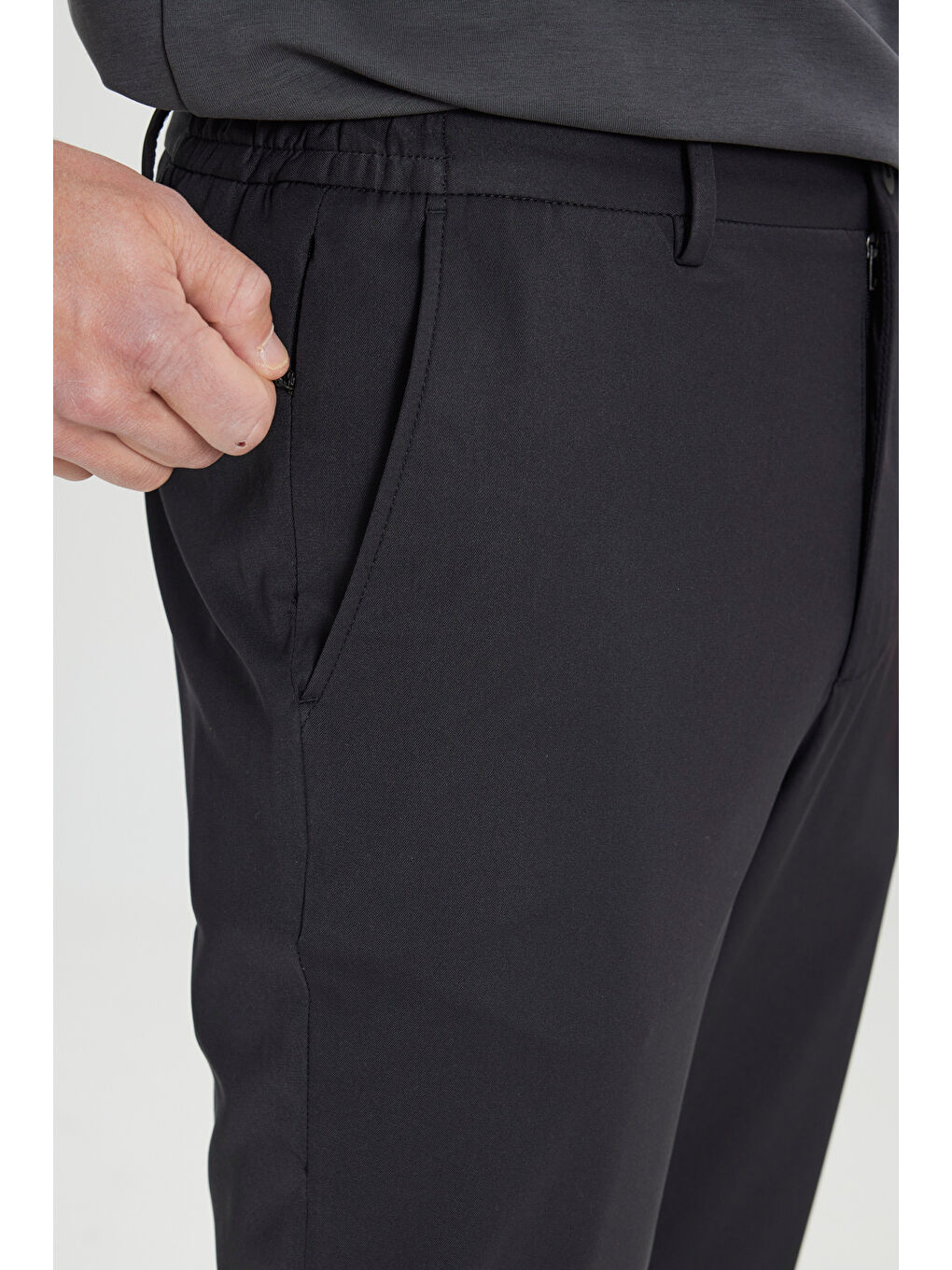Erkek Siyah Slim Fit Dar Kesim Yan Cep Casual Pantolon-4