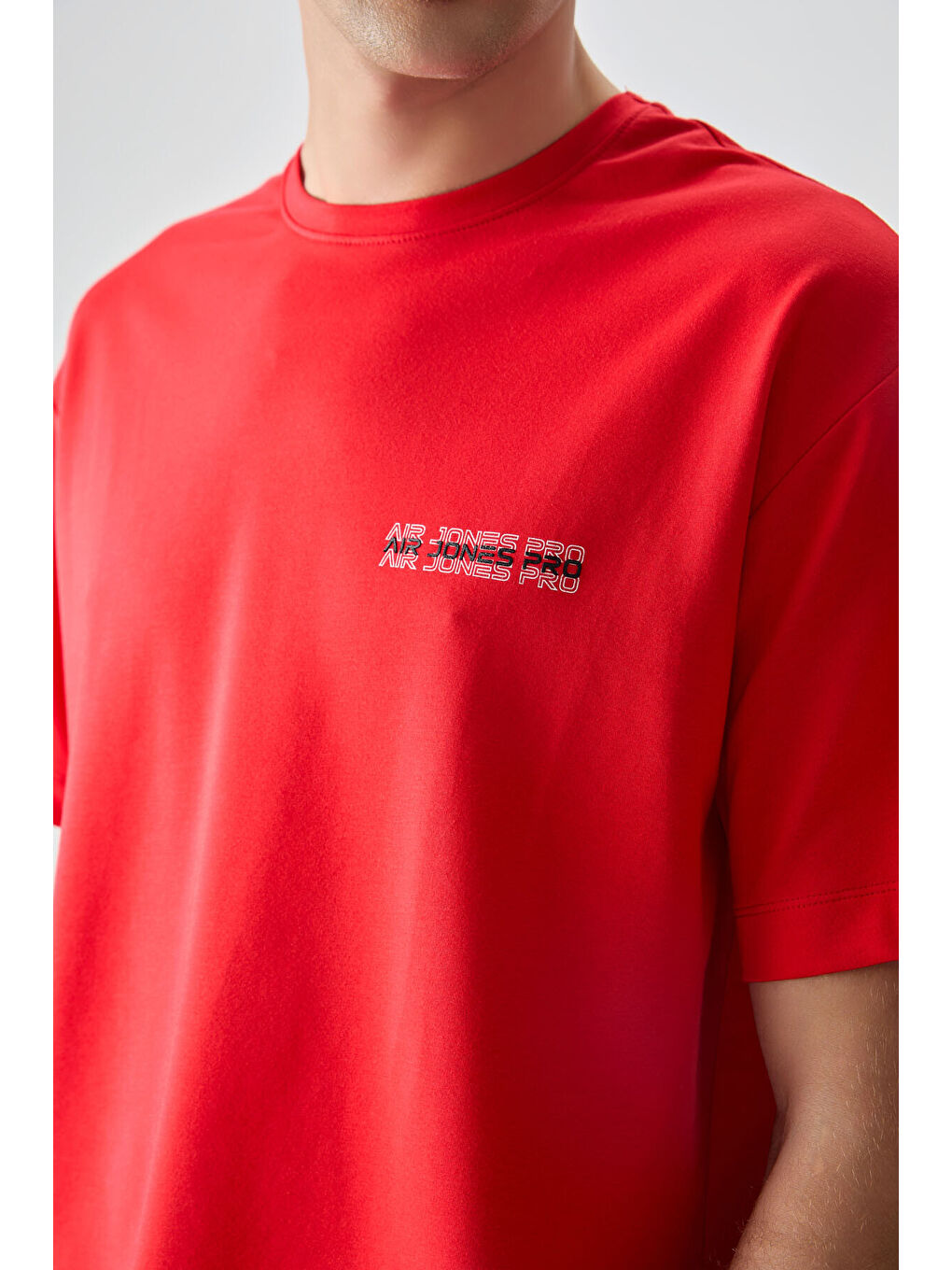 Kırmızı Pamuklu Kalın Yumuşak Dokulu Oversize Fit Baskılı Erkek Tişört - 88375-2