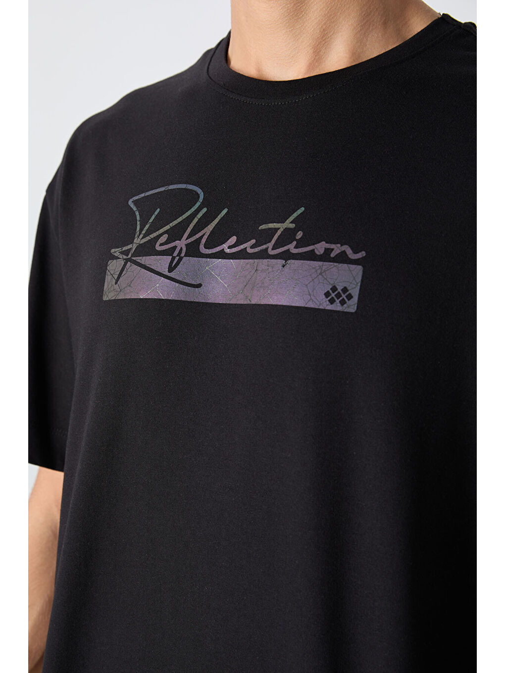 Siyah Pamuklu Kalın Yumuşak Dokulu Oversize Fit Baskılı Erkek Tişört - 88334-2