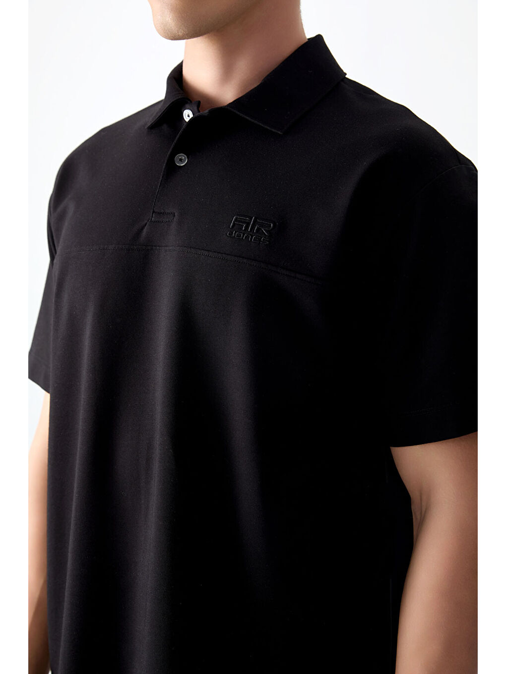 Siyah Pamuklu Kalın Yumuşak Dokulu Polo Yaka Oversize Fit Basic Erkek Tişört- 88382-1