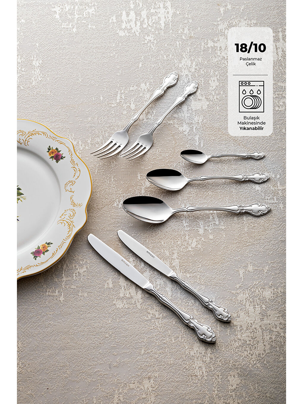 Gri Royal 84 Parça 12 Kişilik Çatal Kaşık Bıçak Takımı Lüks Kutulu