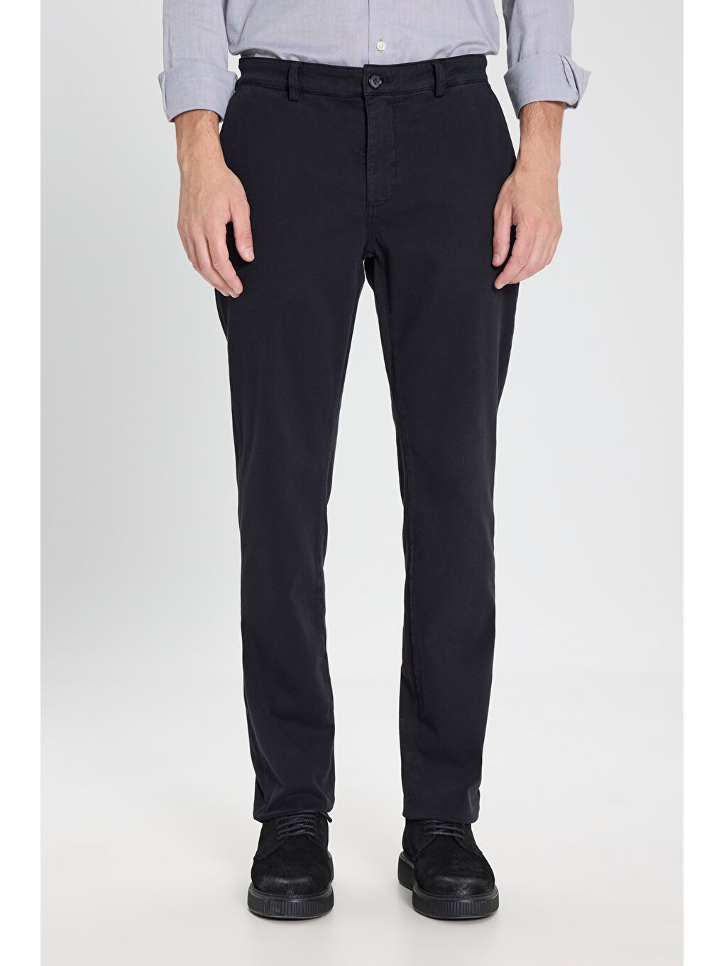 Erkek Siyah Slim Fit Dar Kesim Pamuklu Esnek Armürlü Yan Cep Pantolon-1