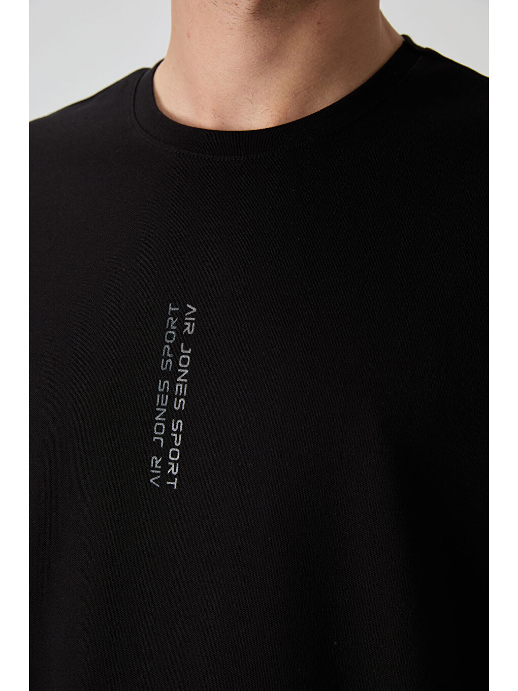 Siyah Pamuklu Kalın Yüzeyi Dokulu  Fit  Baskılı Erkek Tişört - 88368-3