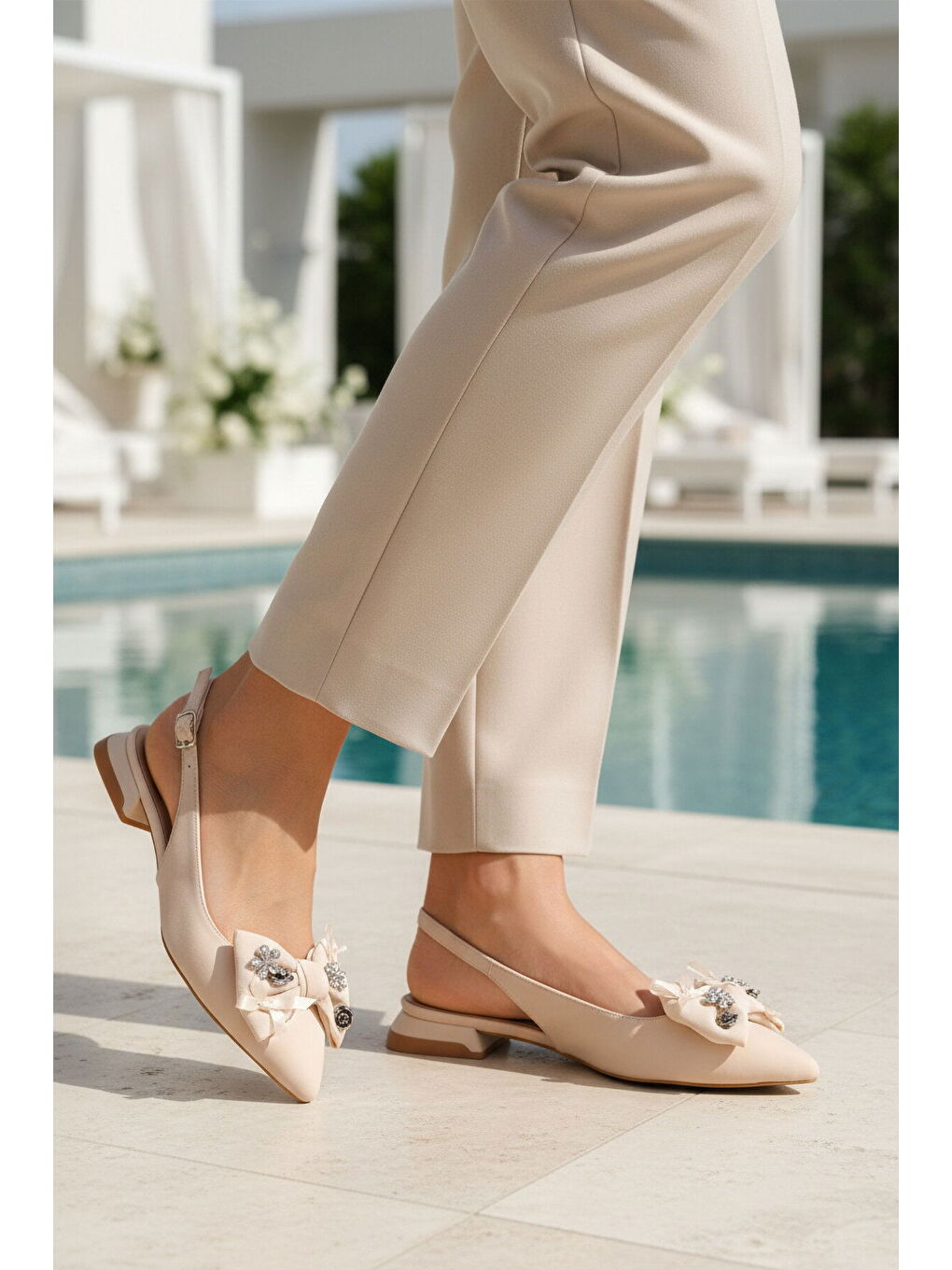 Bej Dar Kalıp Davet Özel Kadın Abiye Ayakkabı 606058 Z-2