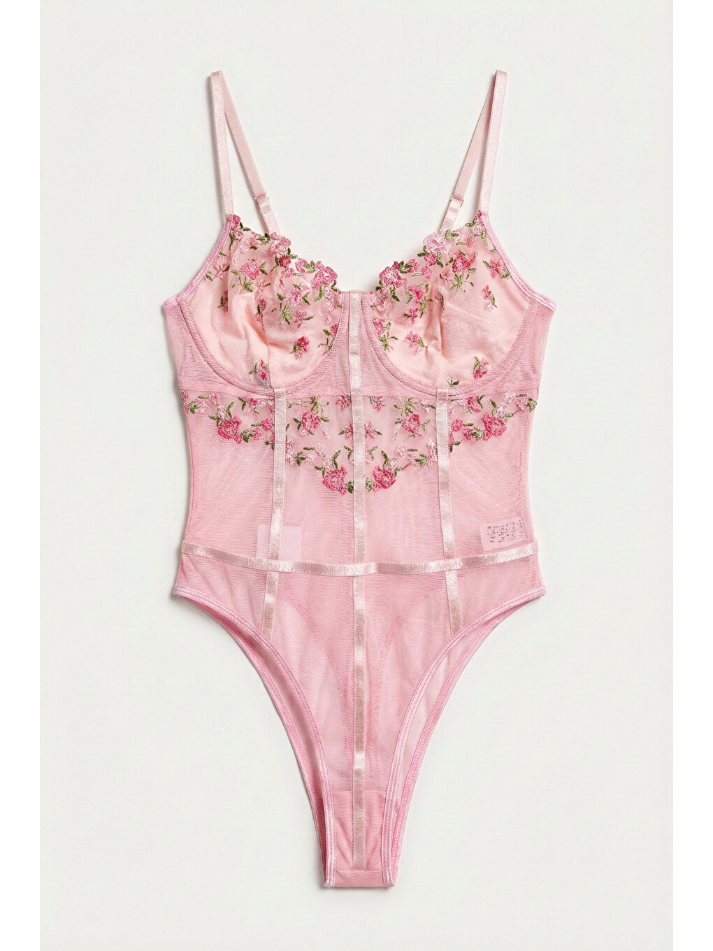 Kadın Pembe W5 Çıtçıklı Toparlayıcı Özel Çiçek Ve Dantel Desenli Tasarım Askılı Body