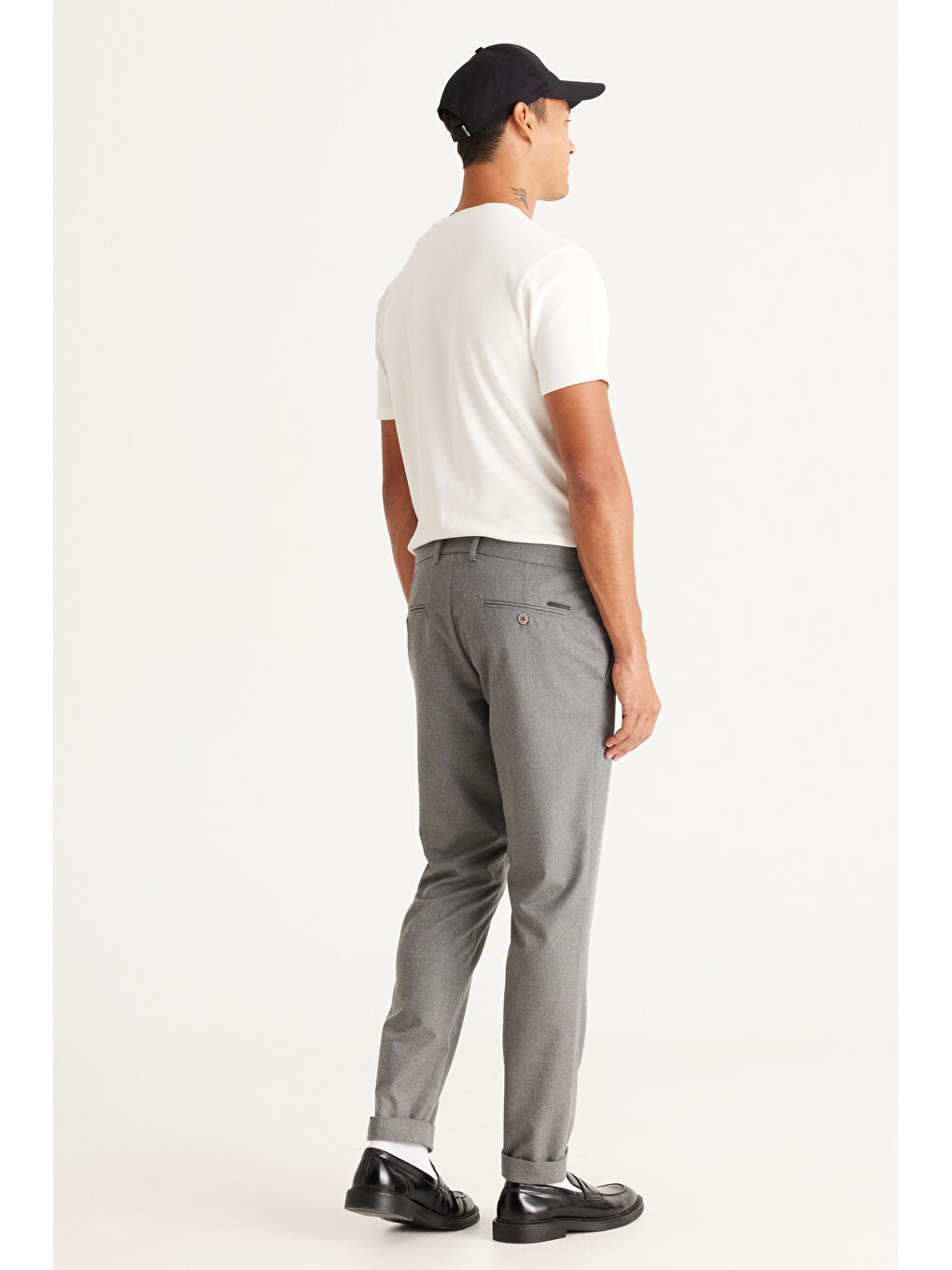 Erkek Gri Slim Fit Dar Kesim Beli Bağlamalı Desenli Esnek Pantolon-6