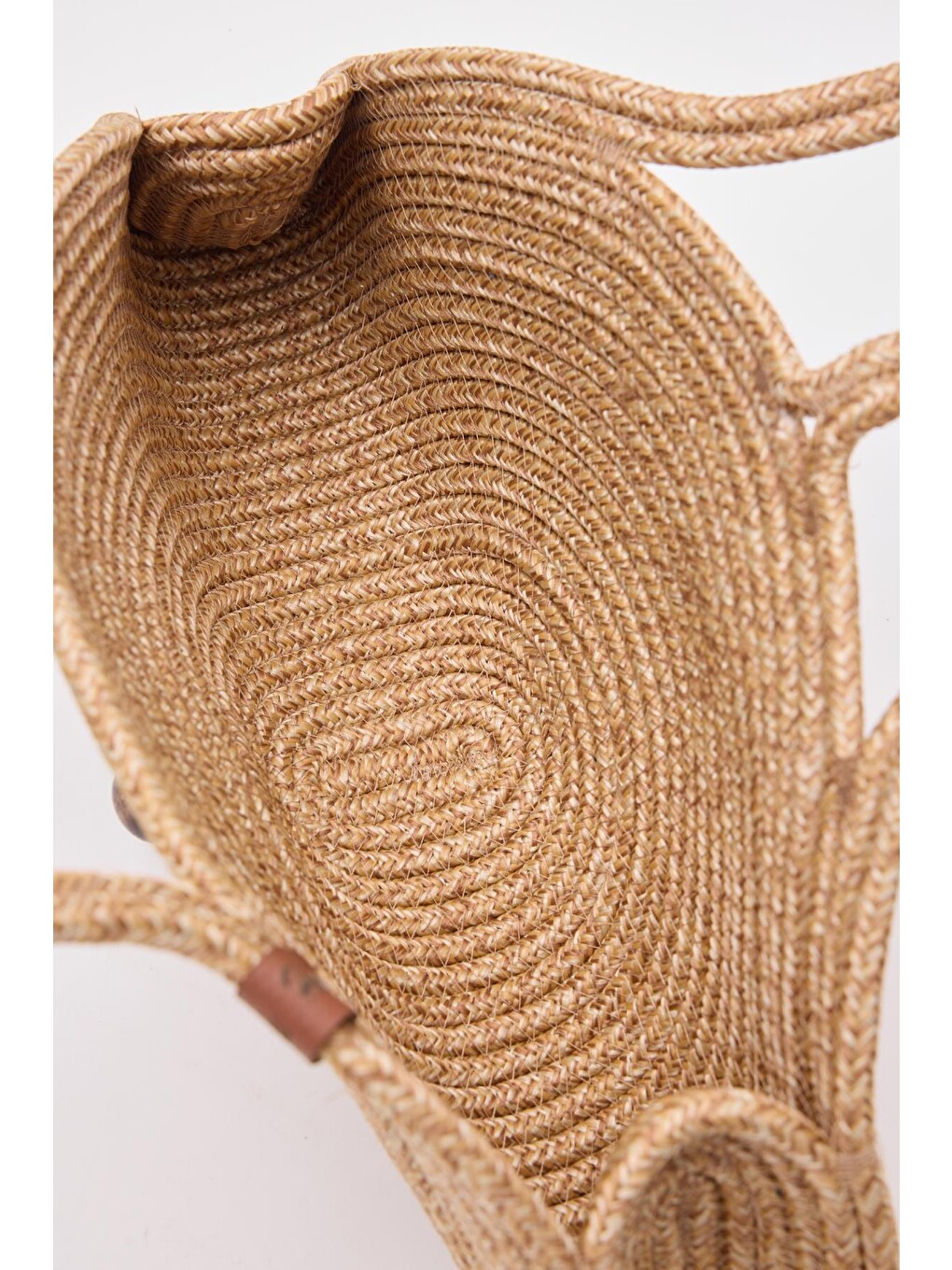 Bej Paper Düğmeli Handmade Hasır Omuz Çantası Vizon-7