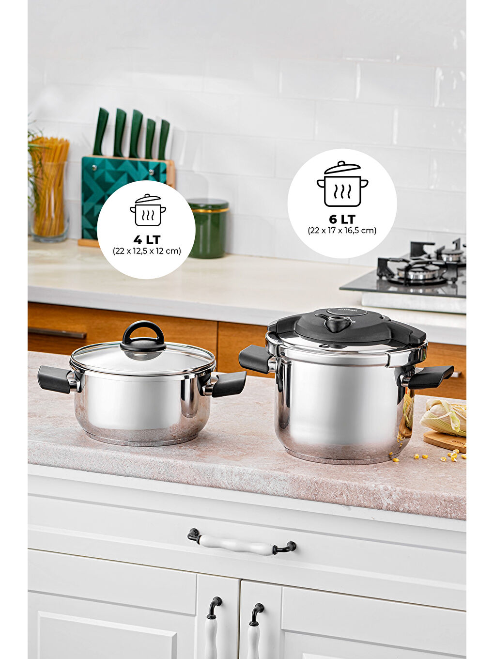 Siyah Arya 4 + 6 Lt Düdüklü Çelik Tencere