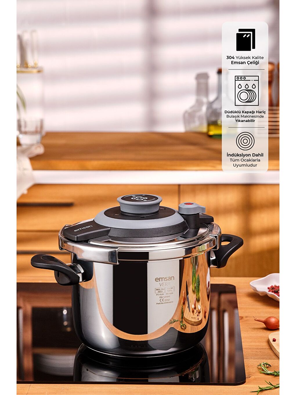 Gri Vera Düdüklü Tencere 6 Litre Siyah