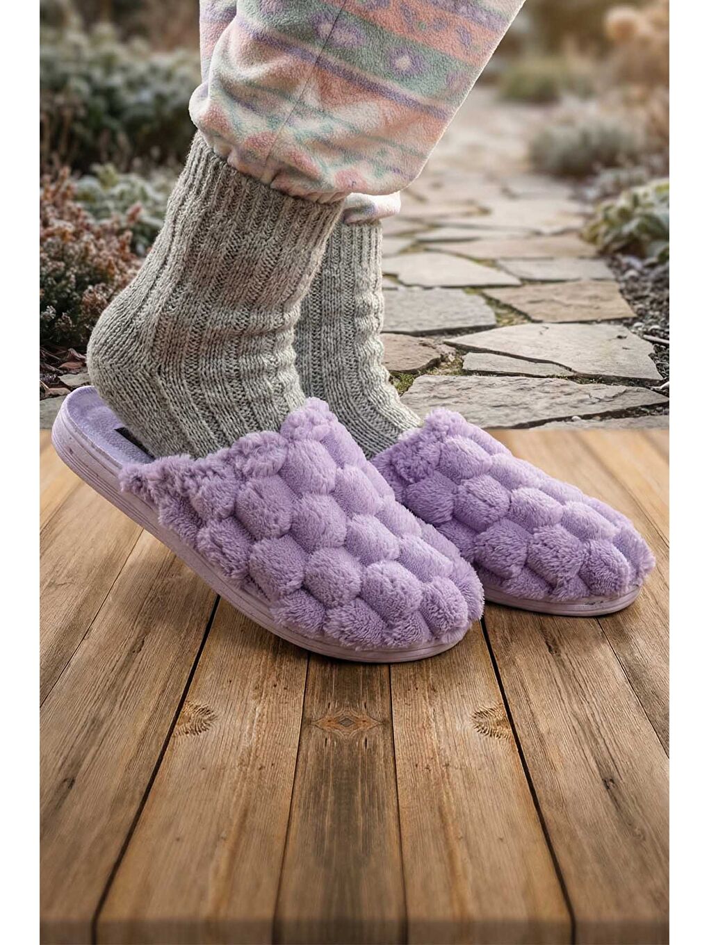 Lila Kadın Kışlık Rahat Taban Ev Bahçe Terlik