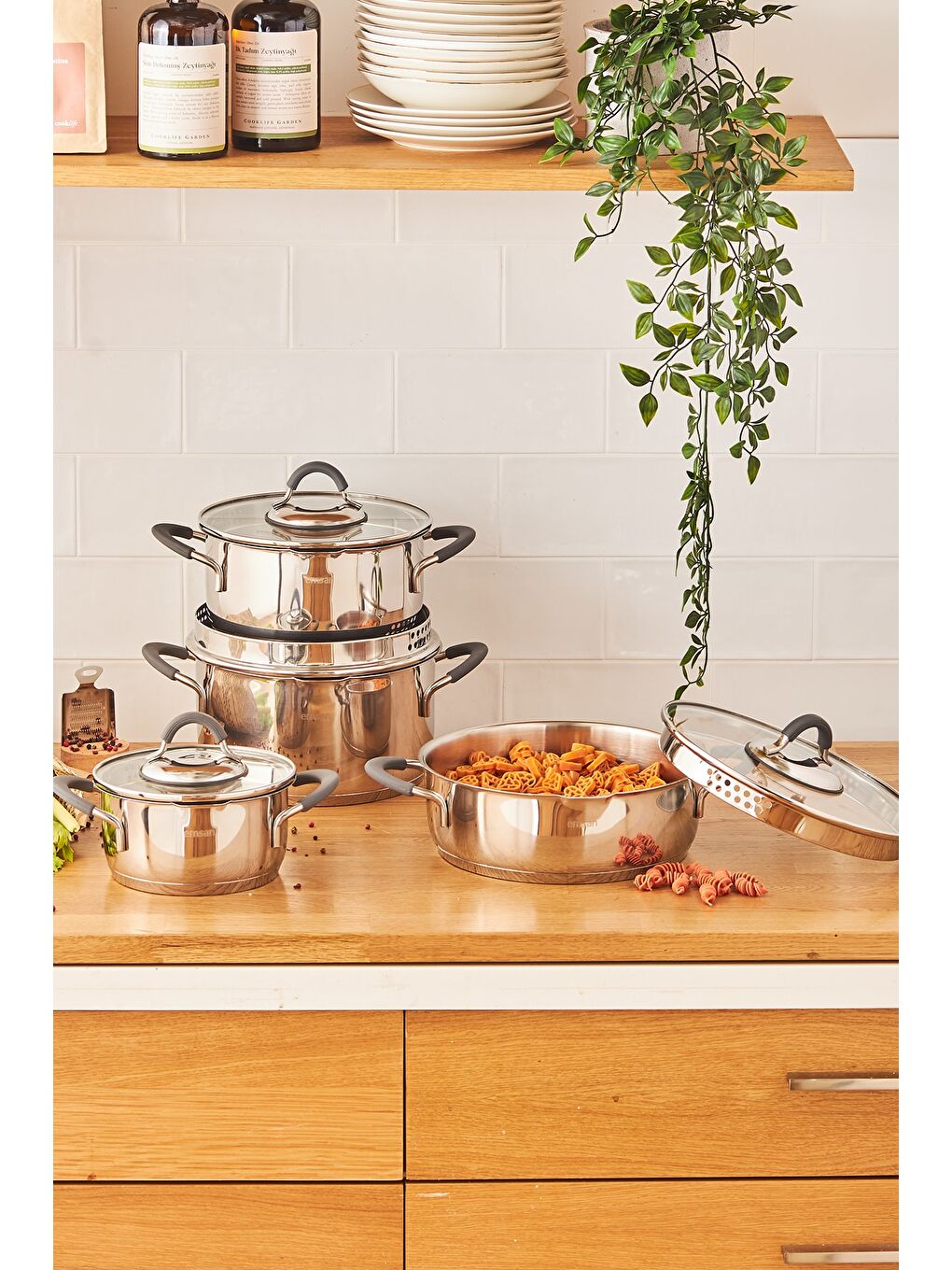 Gri Unique 8 Parça Çelik Tencere Seti