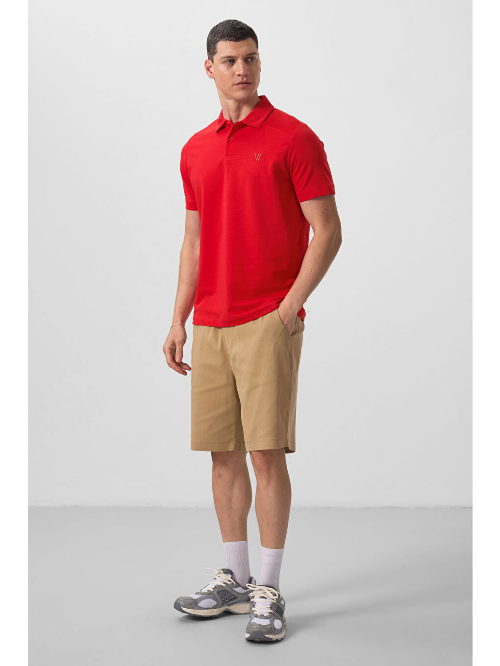 Kırmızı Basic Göğüs Logolu Standart Kalıp Triko Polo Yaka Erkek Tişört - 87768-2
