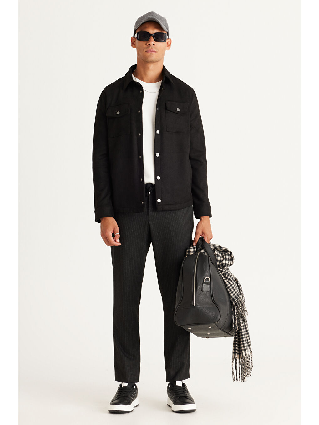 Erkek Antrasit Slim Fit Dar Kesim Beli Bağlamalı Desenli Esnek Pantolon-4