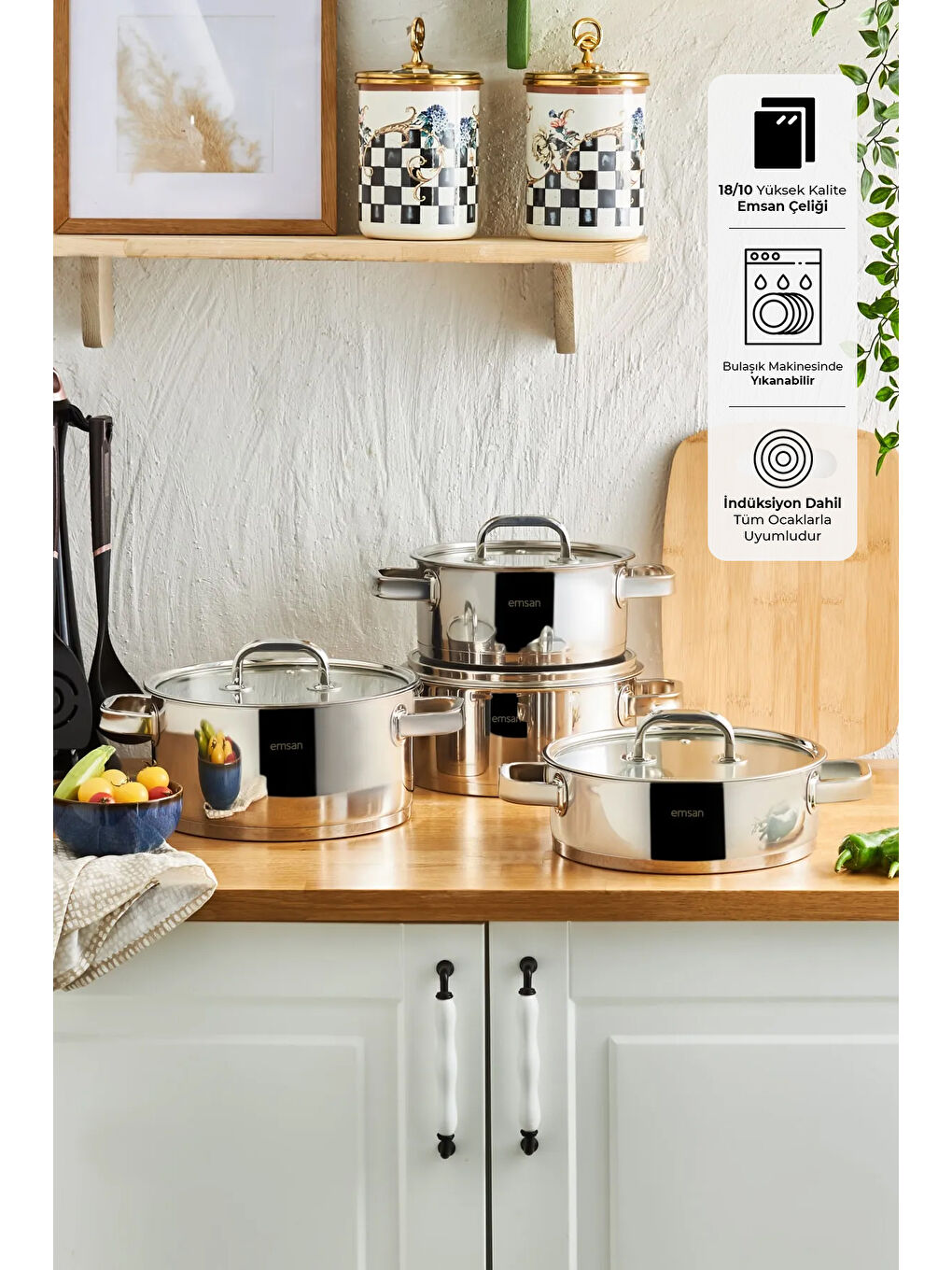 Gri Mimosa 8 Parça Tencere Seti