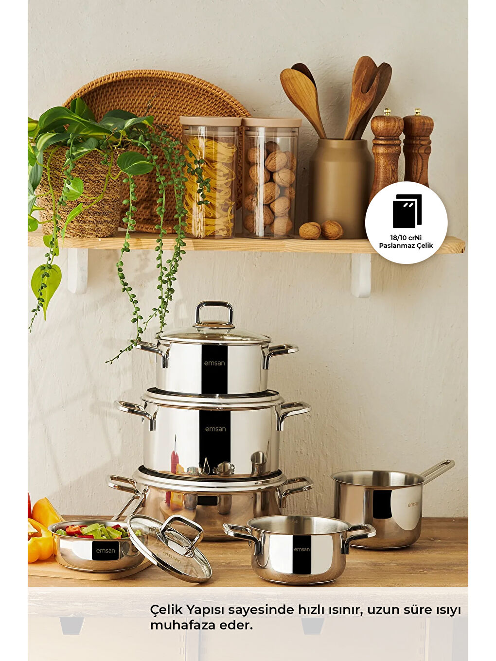 Gri Cocinero 10 Parça Çelik Çeyiz Seti